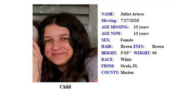 Juliet Arioso Missing – Florida AMBER Alert Issued for 13-Year-Old Ocala Girl; Authorities Seek Public's Help